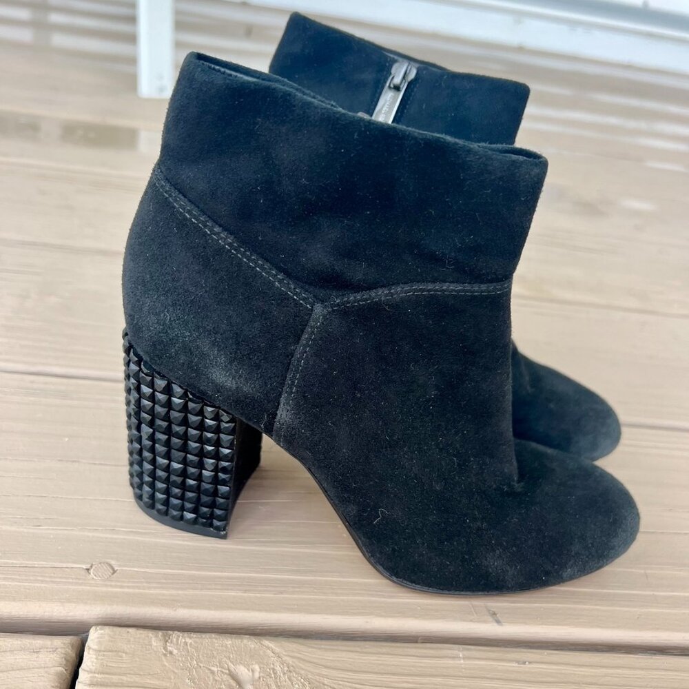 Micheal Kors black suede boots with black rhinestone heel
